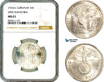 AM041, Germany, Third Reich, 5 Reichsmark 1936 A, Berlin Mint, Silver, With Swastika, NGC MS63