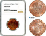 AM044, German East Africa (DOA), 1 Pesa 1891, Berlin, NGC MS64BN