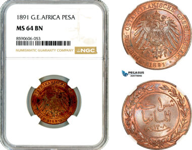 AM044, German East Africa (DOA), 1 Pesa 1891, Berlin, NGC MS64BN