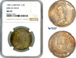 AM045, Great Britain, Victoria, 1/2 Crown 1887, London Mint, Silver, Jubilee Head, NGC MS63