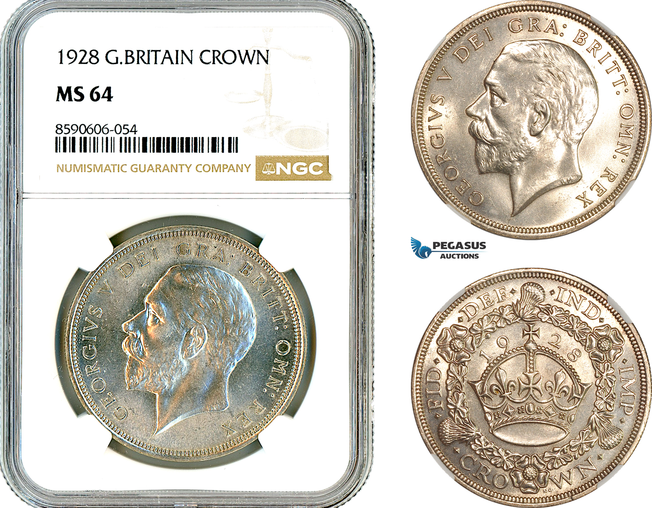 AM046, Great Britain, George V, 1 Crown 1928, Silver, London Mint, NGC NGC MS64