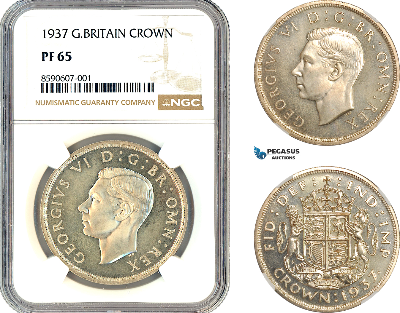 AM047, Great Britain, George VI, 1 Crown 1937, London Mint, Silver, NGC PF65