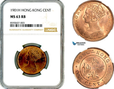 AM051, Hong Kong, Victoria, 1 Cent 1901 H, Heaton Mint, NGC MS63RB