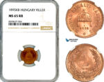 AM053, Hungary, Franz Joseph, 1 Filler 1895 KB, Kremnitz Mint, NGC MS65RB, Top Pop, Single Finest!