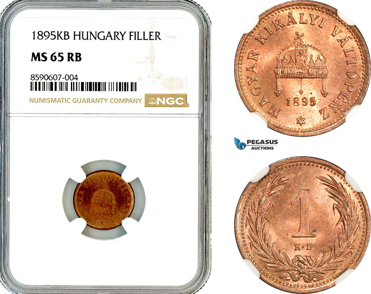 AM053, Hungary, Franz Joseph, 1 Filler 1895 KB, Kremnitz Mint, NGC MS65RB, Top Pop, Single Finest!