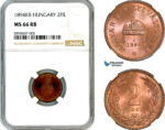 AM054, Hungary, Franz Joseph, 2 Filler 1894 KB, Kremnitz Mint, NGC MS66RB, Top Pop, Single Finest!