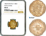 AM057, Italy, Papal States, Pius IX, 10 Baiocchi 1863 R AN٠XVIII, Rome Mint, Silver, NGC MS64