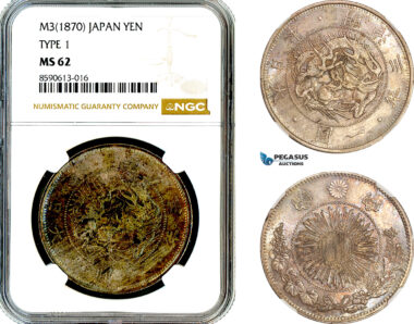 AM058, Japan, Meiji, Yen Yr. 3 (1870) Silver, Type I, NGC MS62