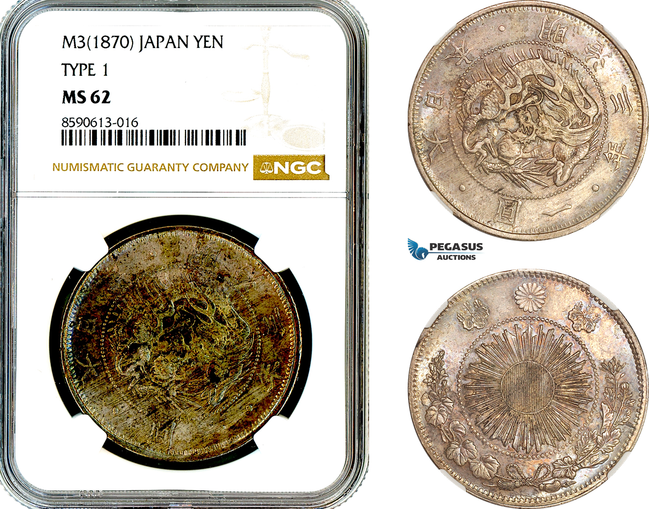 AM058, Japan, Meiji, Yen Yr. 3 (1870) Silver, Type I, NGC MS62