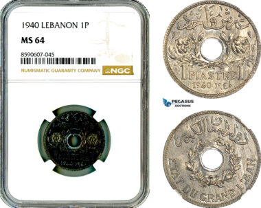 AM060, Lebanon, 1 Piastre 1940, Paris Mint, NGC MS64