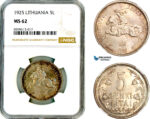 AM061, Lithuania, 5 Litai 1925, London Mint, Silver, NGC MS62