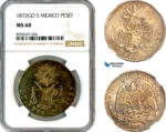AM063, Mexico, 1 Peso 1872 GO S, Guanajuato Mint, Silver, NGC MS60