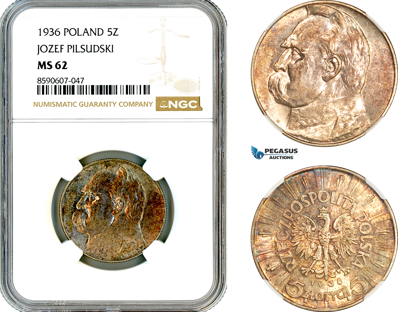AM071, Poland, 5 Zlotych 1936, Warsaw Mint, Silver, Jozef Pilsudski, NGC MS62