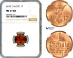AM073, Poland, Danzig, 1 Pfennig 1937, Berlin Mint, NGC MS64RB
