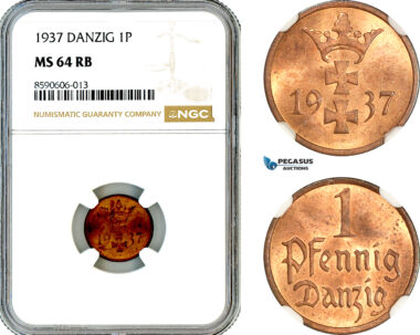 AM073, Poland, Danzig, 1 Pfennig 1937, Berlin Mint, NGC MS64RB