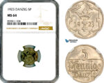 AM074, Poland, Danzig, 5 Pfennige 1923, Berlin Mint, NGC MS64