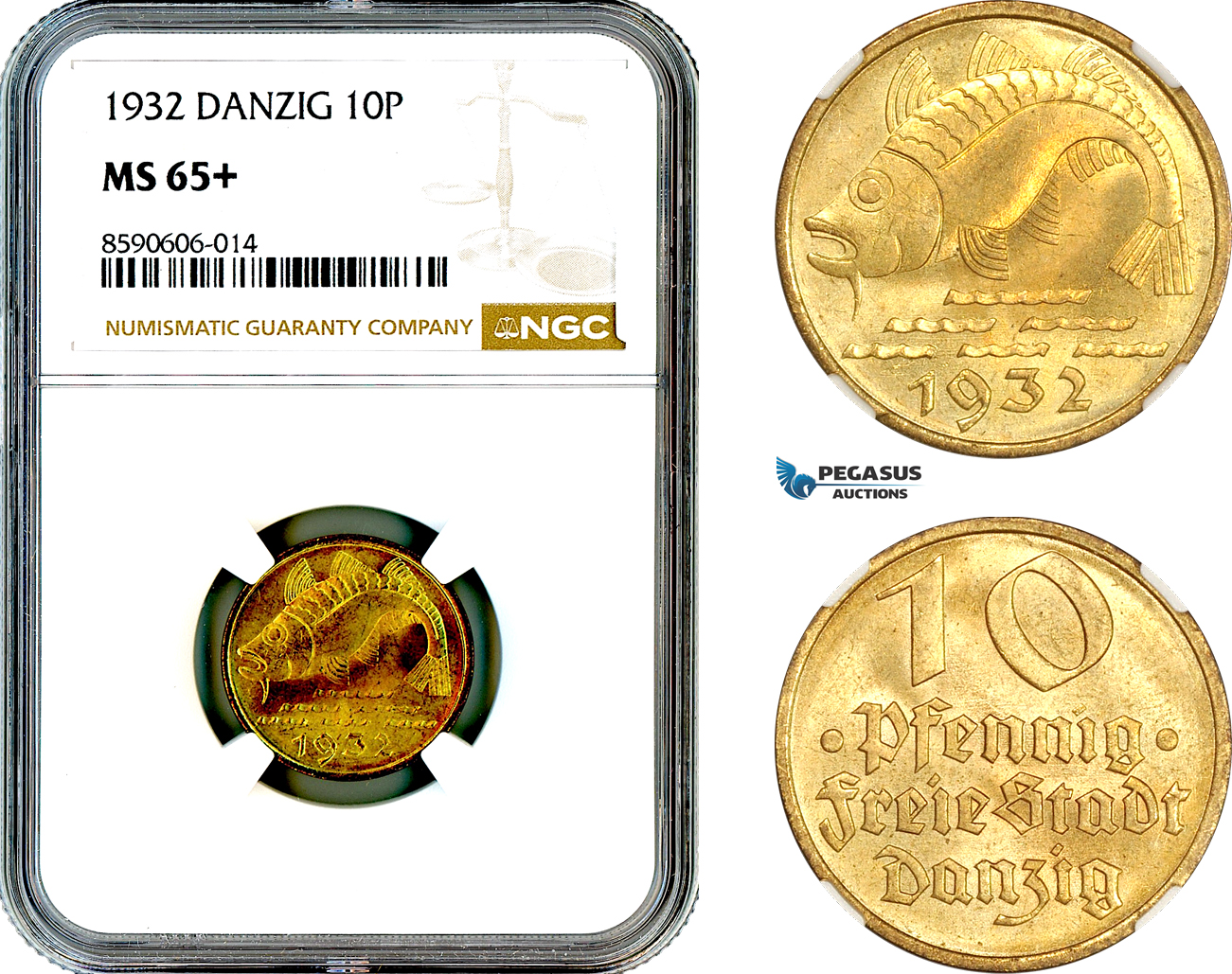 AM075, Poland, Danzig, 10 Pfennig 1932, Berlin Mint, NGC MS65+