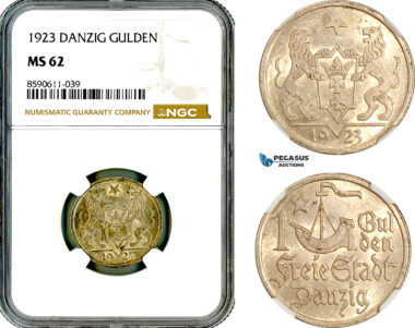AM077, Poland, Danzig, 1 Gulden 1923, Berlin Mint, Silver, NGC MS62