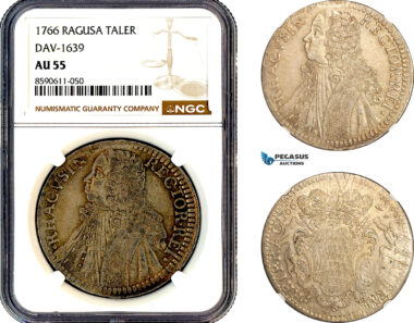 AM080, Croatia, Ragusa, Dubrovnik City, Taler 1766, Silver, DAV-1639, NGC AU55