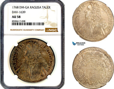 AM081, Croatia, Ragusa, Dubrovnik City, Taler 1768 DM-GA, Silver, DAV-1639, NGC AU58