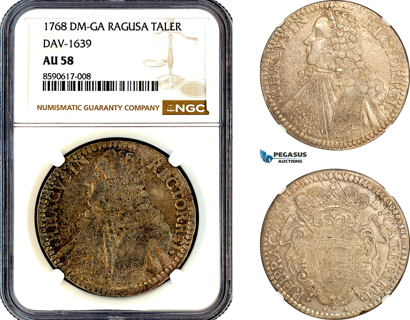 AM081, Croatia, Ragusa, Dubrovnik City, Taler 1768 DM-GA, Silver, DAV-1639, NGC AU58