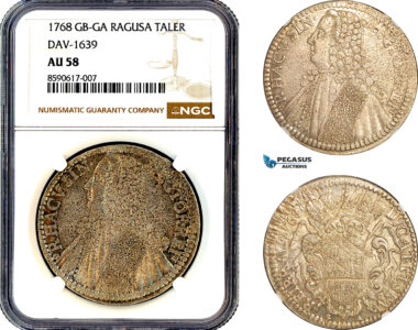 AM082, Croatia, Ragusa, Dubrovnik City, Taler 1768 GB-GA, Silver, DAV-1639, NGC AU58