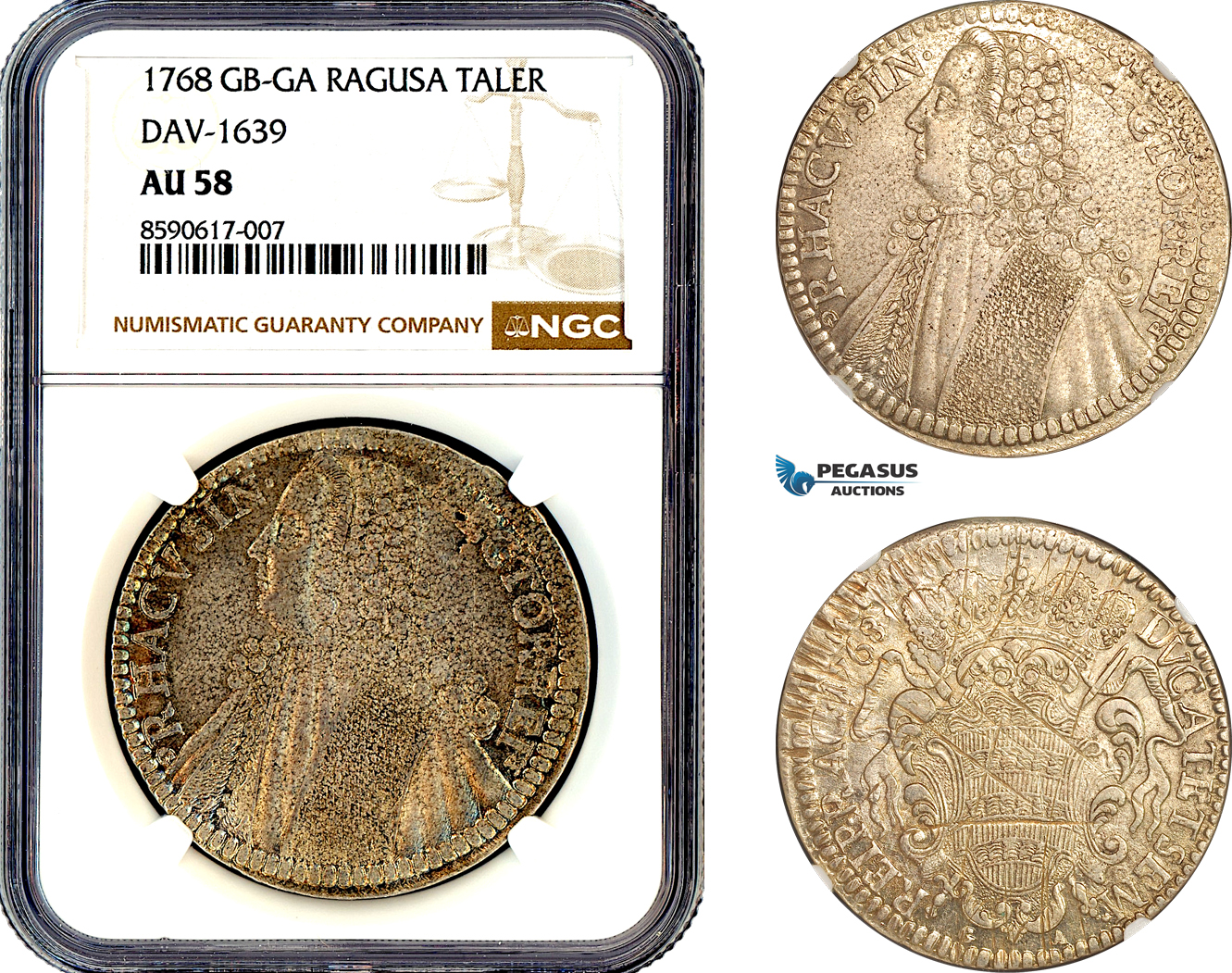 AM082, Croatia, Ragusa, Dubrovnik City, Taler 1768 GB-GA, Silver, DAV-1639, NGC AU58
