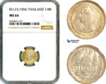 AM110, Thailand, Rama V, 1/8 Baht RS123 (1904) Silver, NGC MS64