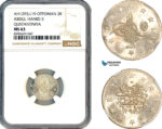 AM112, Turkey, Ottoman Empire, Abdulhamid II, 2 Kurush AH1293//19, Qustantiniya Mint, Silver, NGC MS63