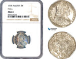AM114, Austria, Karl VI, 3 Kreuzer 1738, Hall Mint, Silver, NGC MS63, Top Pop, Single Finest!