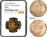 AM117, Austria, Maria Theresia, 30 Kreuzer 1765, Prague Mint, Silver, Slab error as Vienna, Rare, NGC AU55