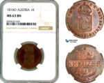 AM118, Austria, Franz II, 1 Kreuzer 1816 O, Oravitza Mint, NGC MS63BN