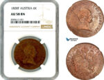 AM119, Austria, Franz II, 6 Kreuzer 1800 F, Hall Mint, NGC AU58BN