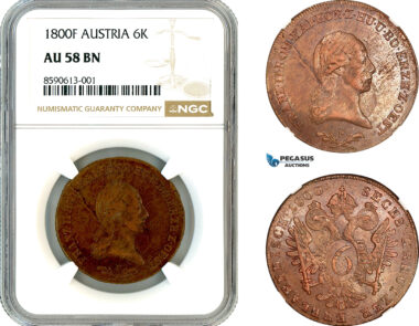 AM119, Austria, Franz II, 6 Kreuzer 1800 F, Hall Mint, NGC AU58BN