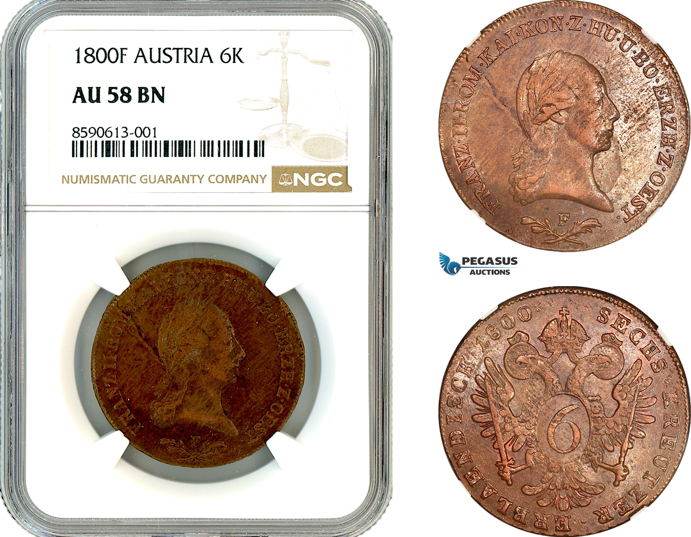 AM119, Austria, Franz II, 6 Kreuzer 1800 F, Hall Mint, NGC AU58BN