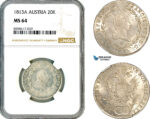 AM121, Austria, Franz II, 20 Kreuzer 1813 A, Vienna Mint, Silver, NGC MS64