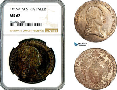 AM122, Austria, Franz II, Taler 1815 A, Vienna Mint, Silver, NGC MS62