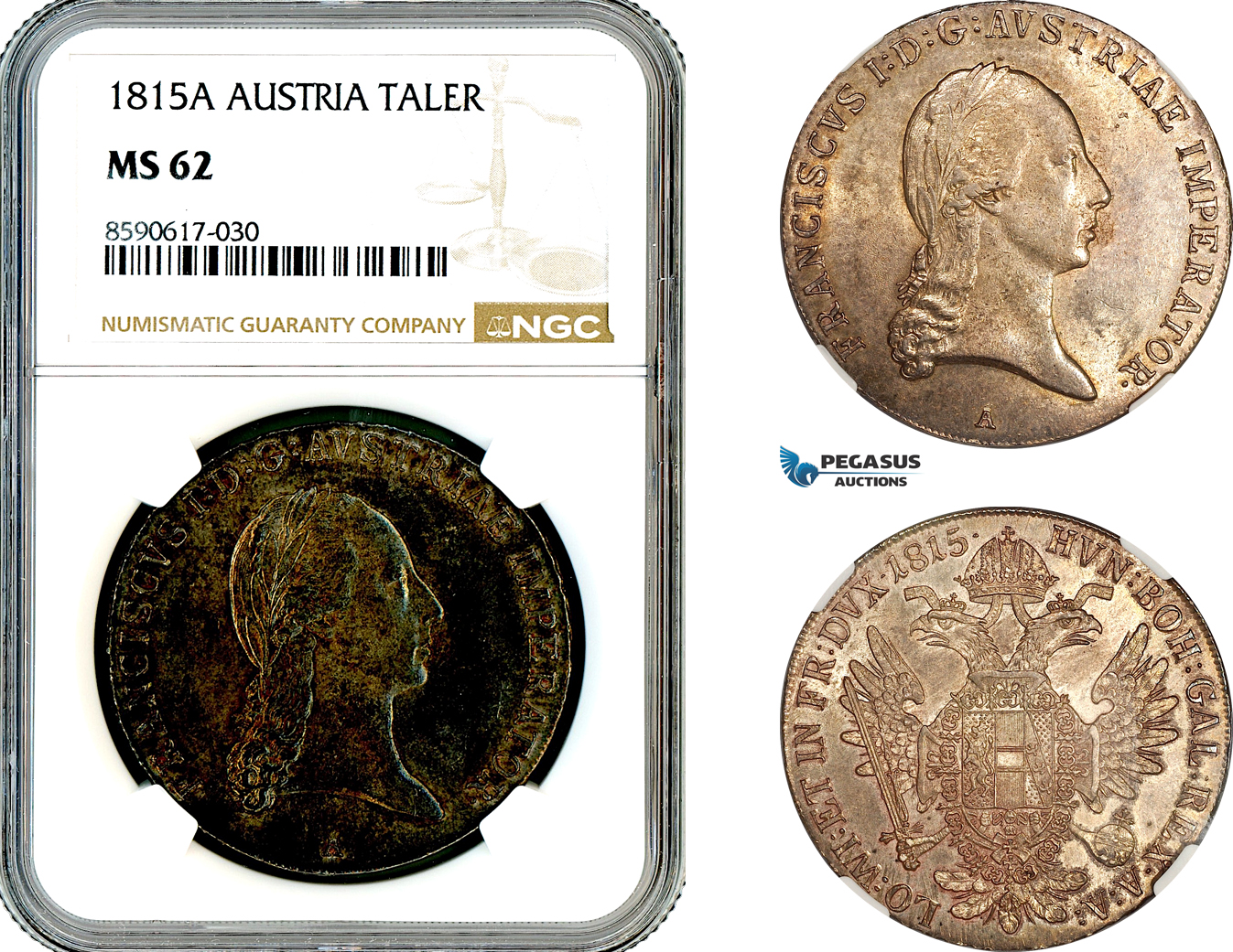 AM122, Austria, Franz II, Taler 1815 A, Vienna Mint, Silver, NGC MS62