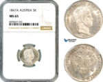 AM123, Austria, Ferdinand I, 5 Kreuzer 1847 A, Vienna Mint, Silver, NGC MS65, Top Pop, Single Finest!
