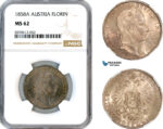 AM124, Austria, Franz Joseph, 1 Florin 1858 A, Vienna Mint, Silver, NGC MS62