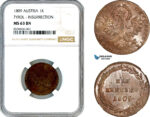 AM125, Austria, Tyrol, Andreas Hofer, 1 Kreuzer 1809, Hall Mint, NGC MS63BN, Top Pop!