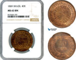 AM126, Brazil, 40 Reis 1889, Rio de Janeiro Mint, NGC MS63BN