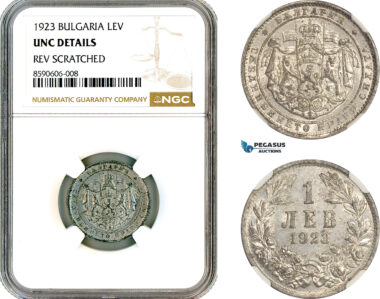 AM127, Bulgaria, Boris III, 1 Lev 1923, NGC UNC Details