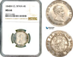 AM129, Spain, Isabella II, 4 Reales 1848 M, Madrid Mint, Silver, NGC MS64