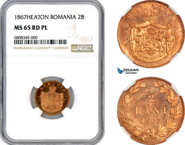 AM133, Romania, Carol I, 2 Bani 1867, Heaton Mint, NGC MS65RD PL