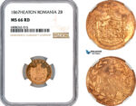 AM134, Romania, Carol I, 2 Bani 1867, Heaton Mint, NGC MS66RD