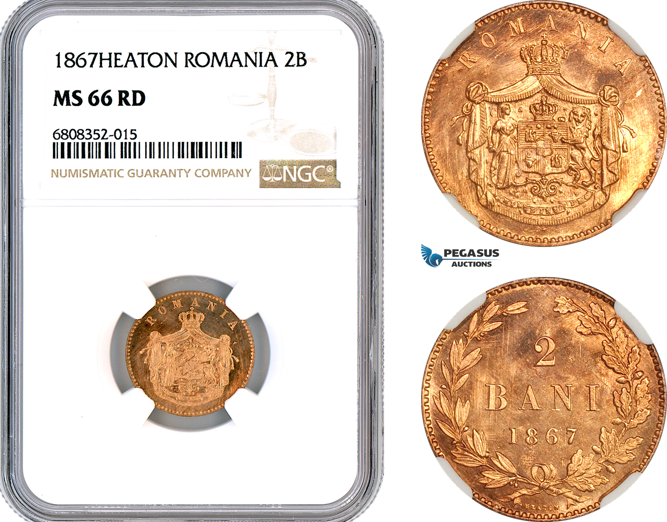 AM134, Romania, Carol I, 2 Bani 1867, Heaton Mint, NGC MS66RD