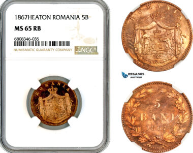AM135, Romania, Carol I, 5 Bani 1867, Heaton Mint, NGC MS65RB