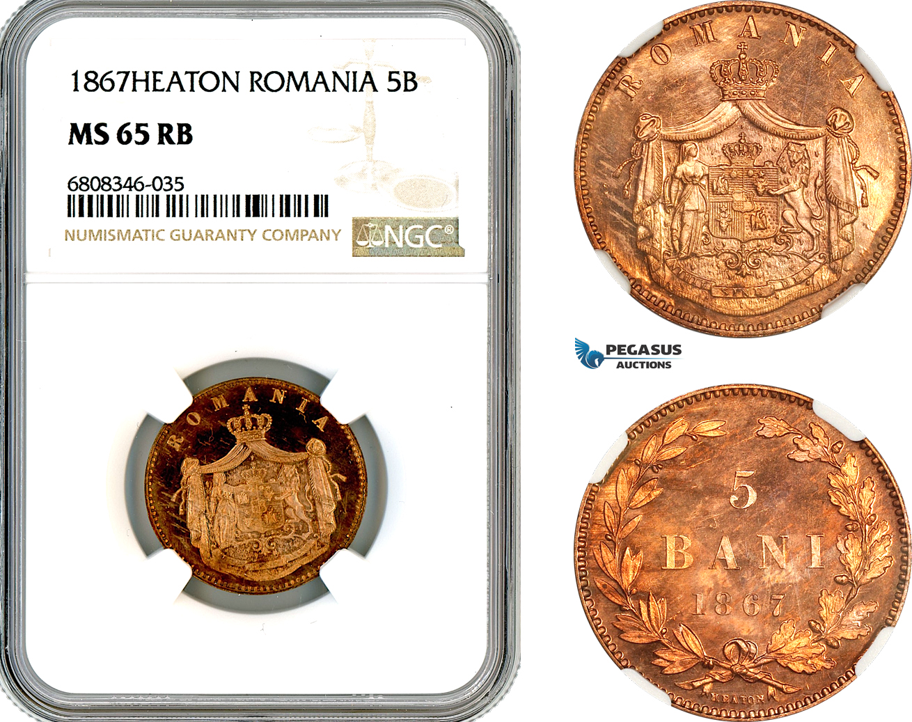 AM135, Romania, Carol I, 5 Bani 1867, Heaton Mint, NGC MS65RB