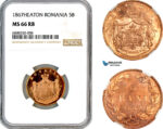 AM137, Romania, Carol I, 5 Bani 1867, Heaton Mint, NGC MS66RB